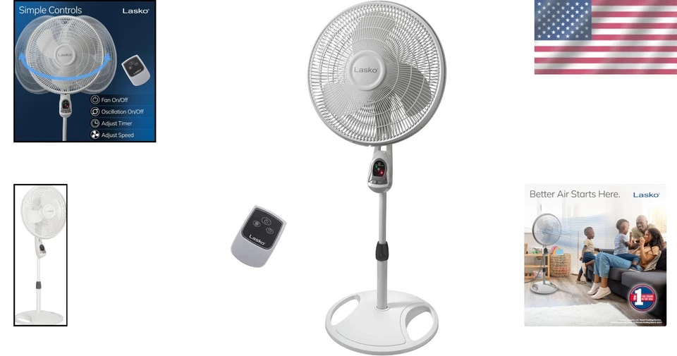 16-Inch Oscillating Adjustable Pedestal Stand Fan with Remote Control & Timer - Image 2 of 4