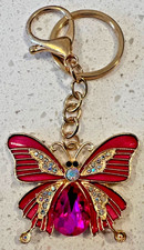 Butterfly Pink Rhinestones Sparkly Key Charm Key Chain Purse Charm