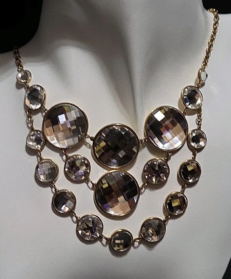 Touchstone By Swarovski Round Crystals Layered Cascading Faceted On Gold Tone 