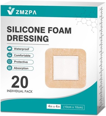 20 Pcs Silicone Foam Dressing 4x4 Gentle Border, Waterproof Silicone Bandages