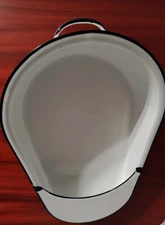 Vtg Enamelware Bedpan Fracture Slipper Pan White Black Trim Farmhouse Planter