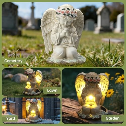 Solar Garden Statue, Outdoor Decoration Lawn Ornaments for Yard, Praying Angel thumbnail 3