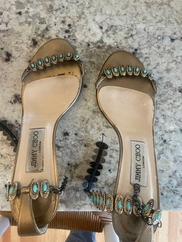 Jimmy Choo Fayre Jeweled Heel Sandals (AKA Jeweled Turquoise Sandals)