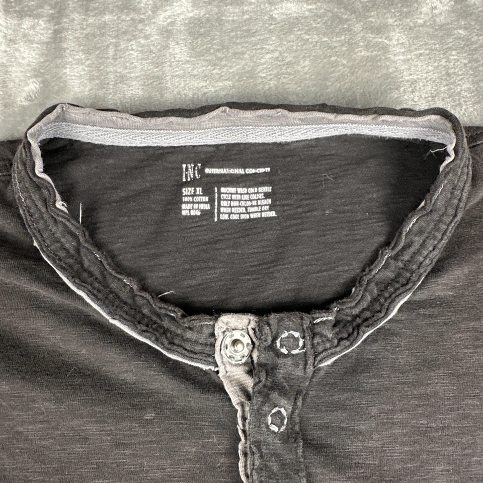 INC Long Sleeve Henley Men's Size XL Black Snap Button Grunge Distressed Hot Guy - Image 3 of 4