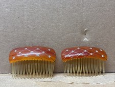 2 Vintage Plastic Hair Comb Side 50s Rhinestone USA Fancy 2