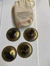 Floral Etched Brass Belly Dancing Musical Finger Cymbals Castanets Set 4 W/ Bag