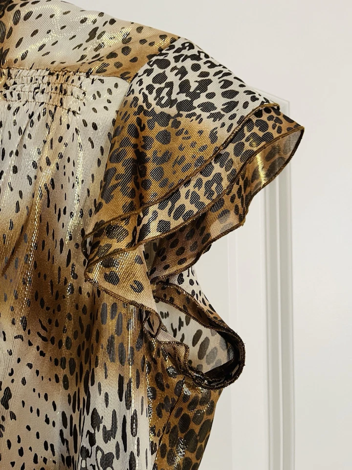 BLUSA TWELFTH STREET BY CYNTHIA VINCENT SEDA/LEOPARDO METÁLICO TAMANHO G - Imagem 3 de 4