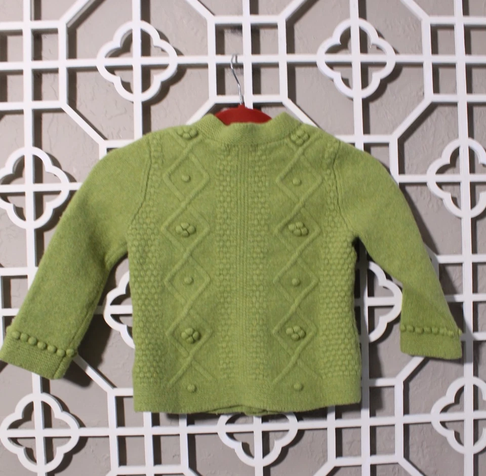 Boden Sweater Girls 10 Green Cable Knit Large Buttons 100% Wool - Image 2 of 4