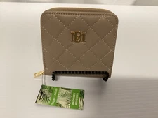 NWT Badgley Mischka Taupe Wallet-Vegan Leather-Quilted Zip Around Wallet