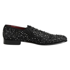 DOLCE & GABBANA Shoes Black Suede Crystal Embellished Loafer EU44 / US11 1570usd