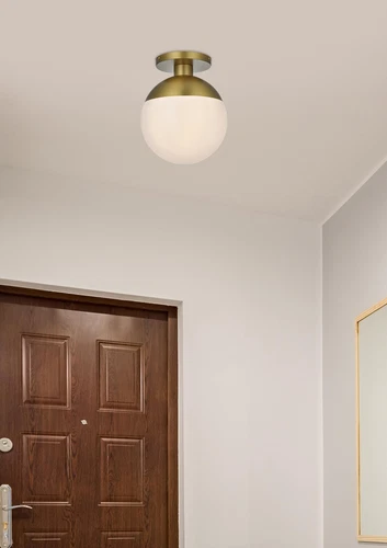 Living District Eclipse 12" Flush Mount Frosted White Shade In Satin Gold - Picture 9 of 9