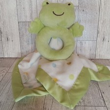 Carter's Frog Lovie Rattle Security Blanket Plush Satin Trim and Back Side
