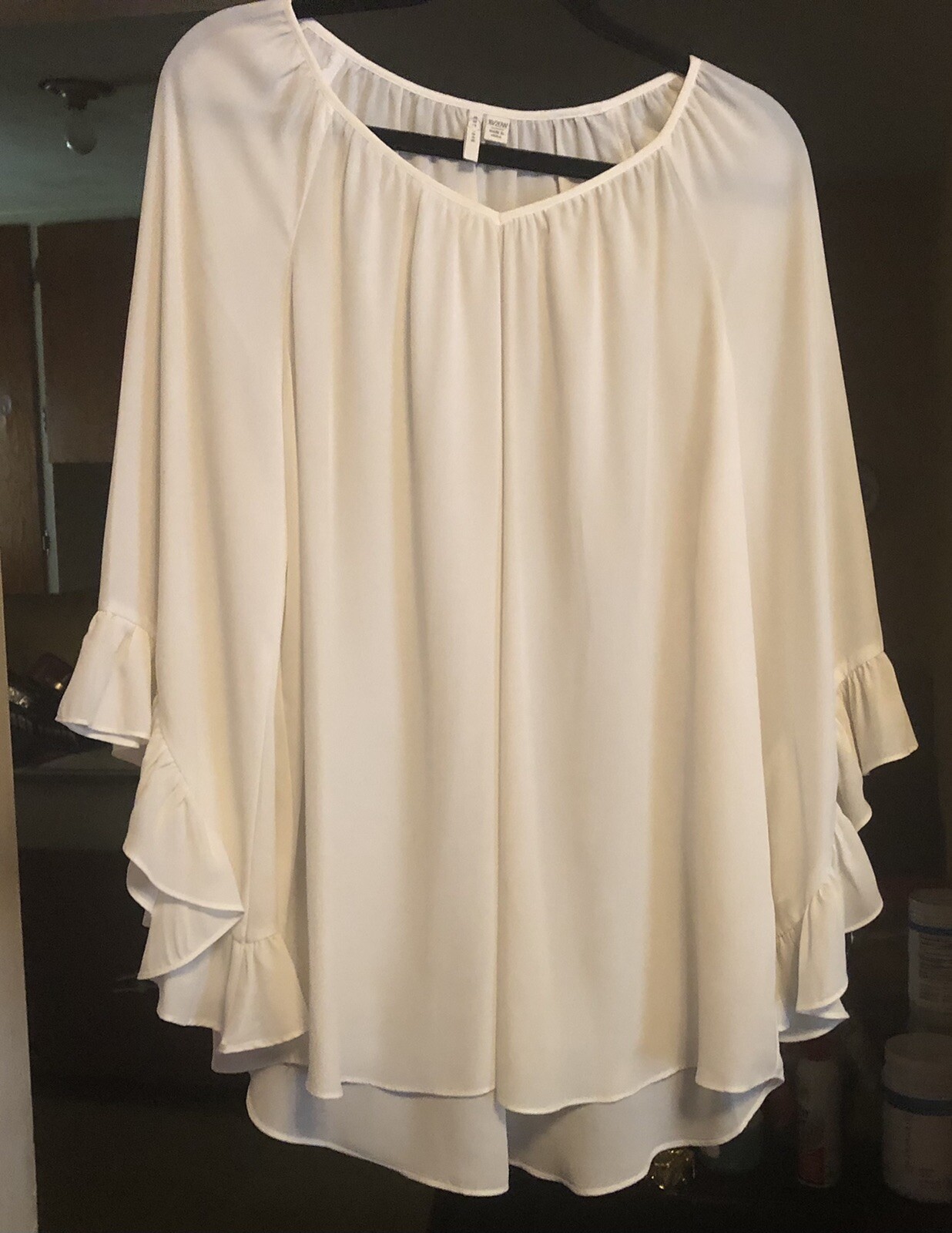 V-Neck Solid Long Ruffle  Sleeve Blouse - image 1