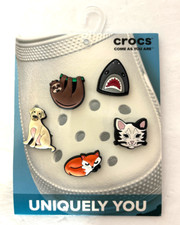 Authentic Crocs Jibbitz Charms Animal Lover Dog Cat Shark Sloth Fox 5-Pack NEW