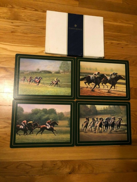 Set Of 4 Pimpernel Christmas Place Mats Reindeer Collage 16 X