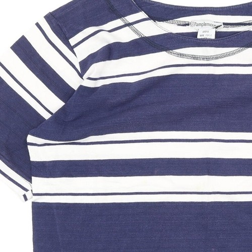 Camiseta básica de pomelousse para mujer a rayas azules 100 % algodón talla 10 cuello redondo - Imagen 8 de 12