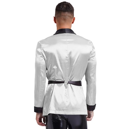 Herren Sexy Satin Anzugjacke Bademantel Morgenmantel + Bindengürtel Nachtwäsche - Bild 39 von 158