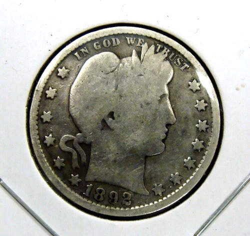 1892  STRONG FULL RIMS FIRST YEAR BARBER QUARTER,  FREE SHIPPING