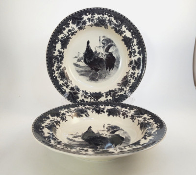 Set of 2 William James Farmyard Black 8 1/2'' Rim Soup Bowls