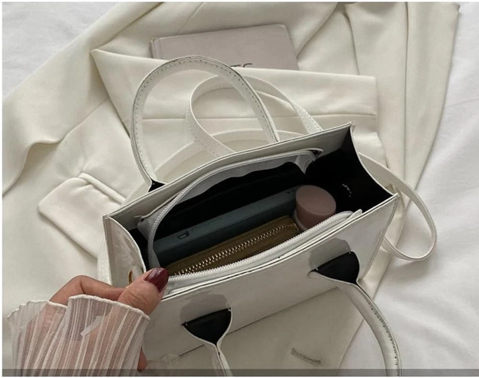 Bolso de mano de charol brillante bolso sin asas mini bolso de hombro cartera de noche para... Foto 4 de 4