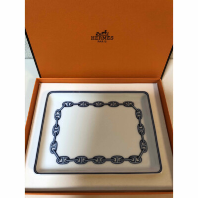 HERMES Paris Authentic Plate Chain D'ancre Blue Ashtray Porcelain