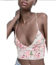 Zara Floral Crisscross Cropped Tie Back crop corset Sz M Wmns NWT