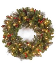 National Tree Company-20" Crestwood Spruce Christmas Wreath Silver Cones Lights
