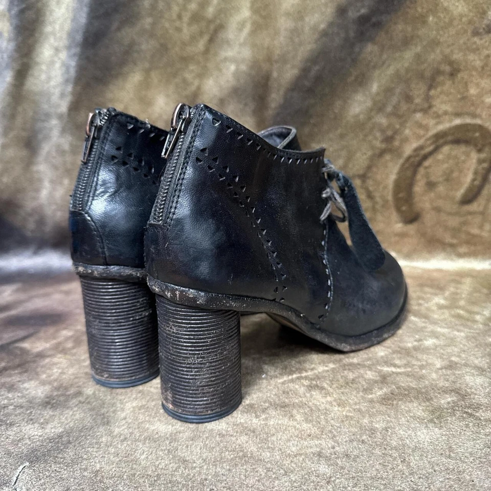 Botas Shoto Femininas 36 6 Envelhecidas Couro Preto com Cadarço Itália Preto Desleixado - Imagem 4 de 4