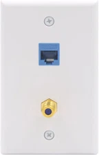  Ethernet Coax Wall Plate (UL Listed), 2-Port CAT6 Keystone Coupler 3GHz 