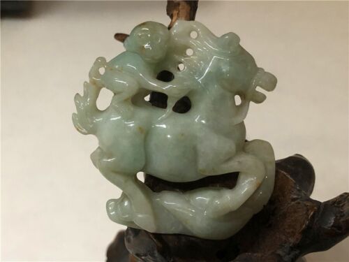 100% Natural Certified Jade Jadeite Hand-carved tortoise Macaque Pendant - Bild 1 von 8