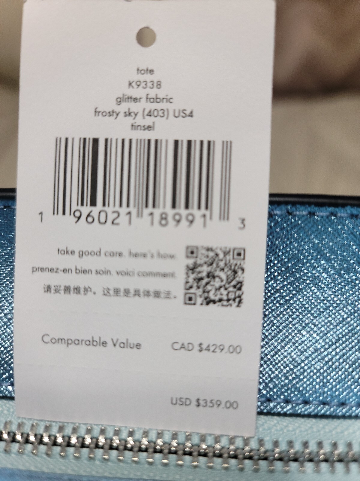 Beautiful Kate Spade Tinsel Tote in Frosty Sky NEW (K9338