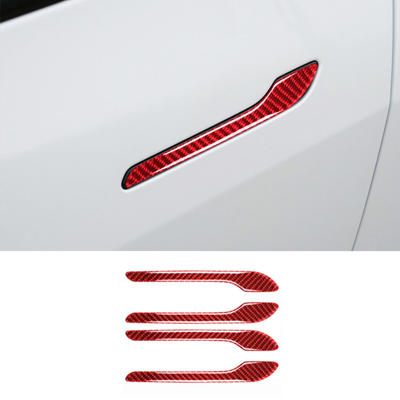 4Pcs Red Carbon Fiber Car Exterior Door Handle Cover For Tesla Model 3 Y 2017-22