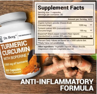 Dr Berg Turmeric Curcumin with Bioperine 60 Capsule, Anti Inflammatory Turmeric