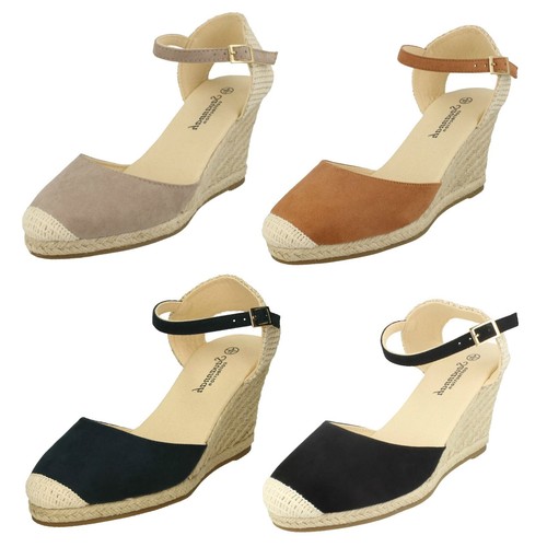 Ladies Savannah Collection Ankle Strap Buckle Fastening Wedged Heel Shoe F2R279