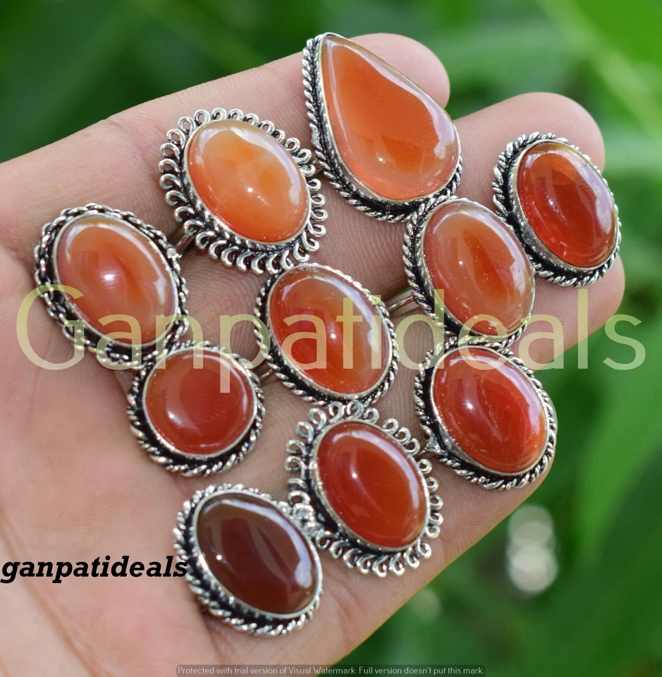 ¡VENTA A GRANEL!! Lote al por mayor de anillos de piedras preciosas de cornalina enchapados en plata 925 Foto 2 de 4
