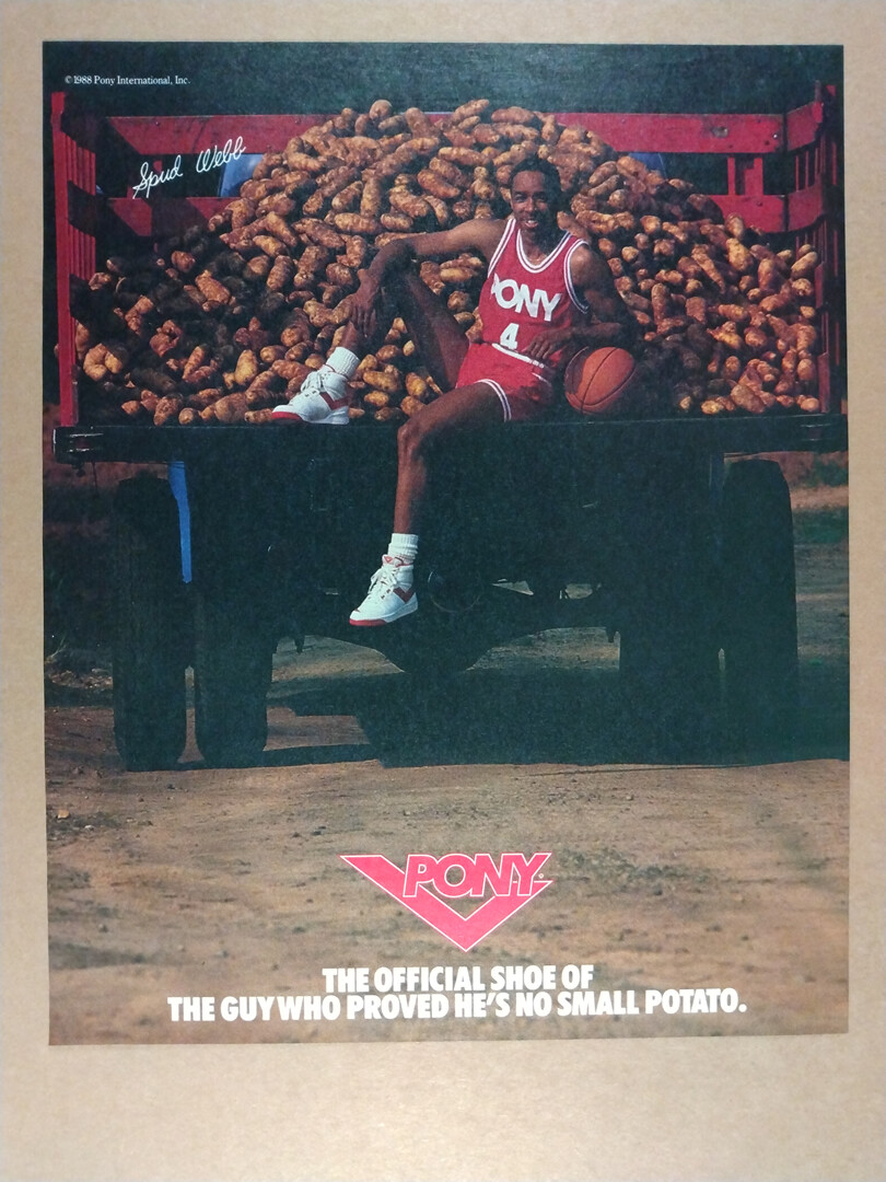 1988 Pony Basketball Shoes Spud Webb photo vintage print Ad