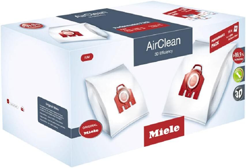 Miele Performance Pack AirClean 3D FJM Vacuum Cleaner Bags, 16 x Bags, 1 x HEPA