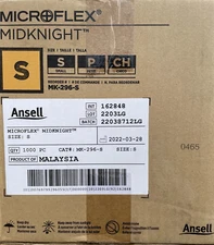 1000 Ct Case - Ansell Microflex Midknight Black Nitrile Exam Gloves 6 mil Small