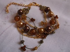 BRAND> NEW >FASHIONABLE>THREE>TONES>OF>BROWNS>BALL>BEADED>ON CHAIN>BRACELET