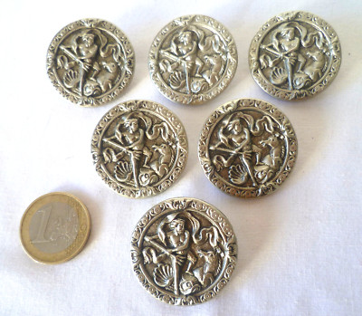 6 ALTE METALLKNÖPFE GEFASST NEPTUN 32mm