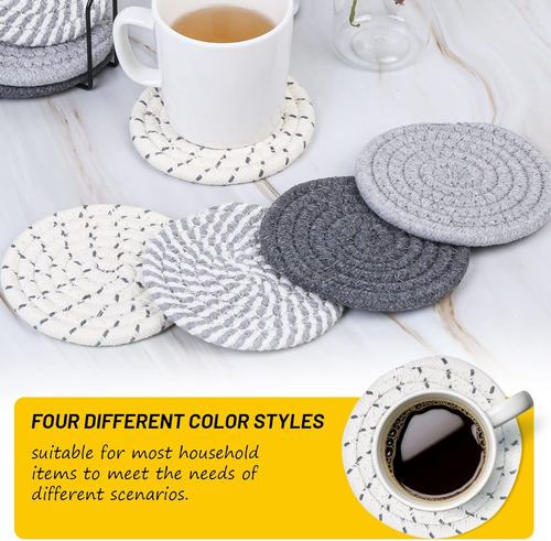 8 Pcs Drink Coasters with Holder, 4 Colors Absorbent Coasters, Minimalist Cotton - Picture 5 of 7