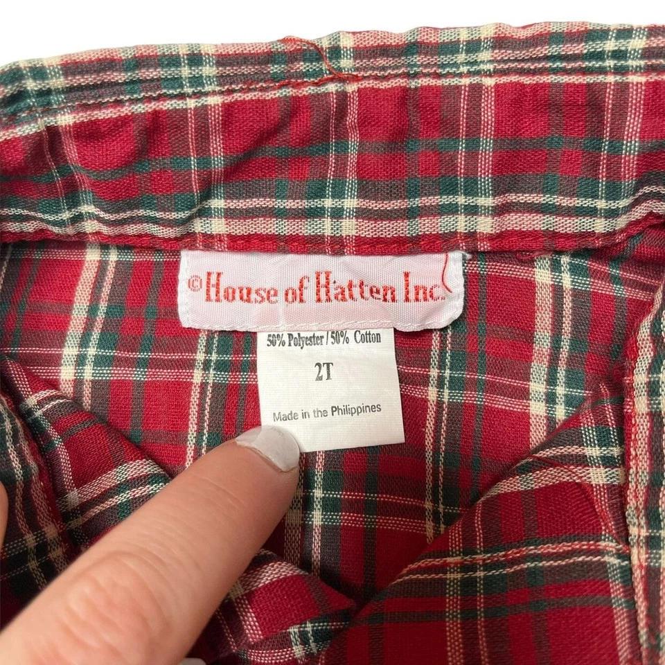 Camisa a Cuadros House Of Hatten Niños Roja Verde Navidad Manga Larga Abotonada Talla 2T Foto 3 de 4