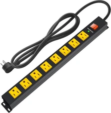 ANNQUAN Metal 8 Outlet Mountable Power Strip with 1200J Surge 6ft Cord, Black 