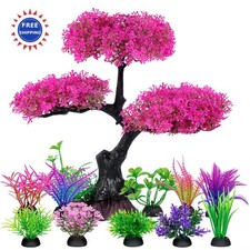 Aquarium Artificial Plants Decoration Pink Cherry Blossom Tree Set Ameliade