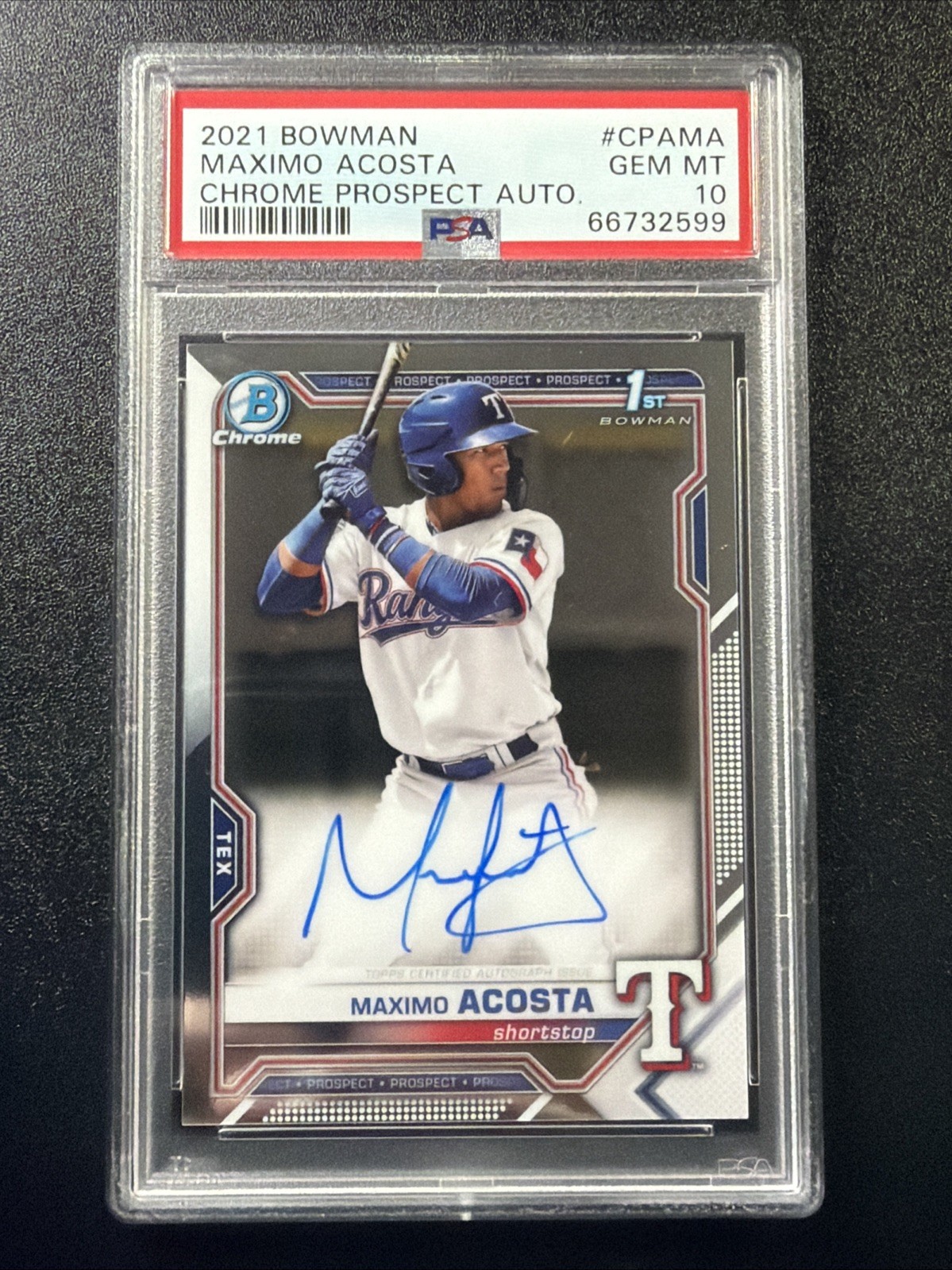 2021 BOWMAN CHROME PROSPECT MAXIMO ACOSTA ROOKIE AUTO #CPA-MA PSA 10 A1