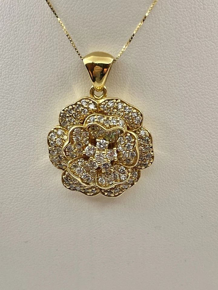 "Collar colgante vintage de oro sobre circonita cúbica rosa en capas de 18"""