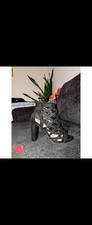 Women s Black Strappy Open Toe Block Heel Sandals Synthetic Upper Size 6