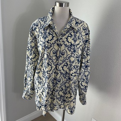 Foxcroft Womens Plus 22W Wrinkle Free Classic Fit Shirt Navy Yellow Long Sleeve