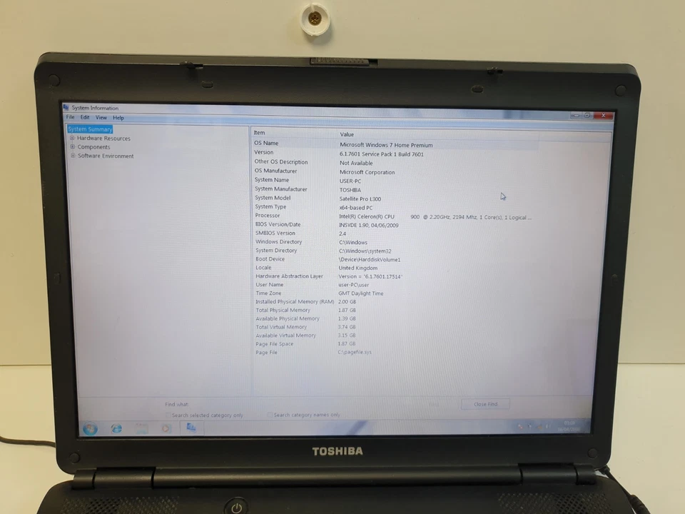 TOSHIBA SATELLITE L300  INTEL CELERON 80GB HDD 2GB RAM WINDOWS 7 - Image 3 of 4