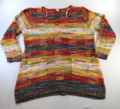 VTG Bobbie Brooks Y2K Rainbow Tunic Sweater Sz 3X Pockets Acrylic Boho Hippie